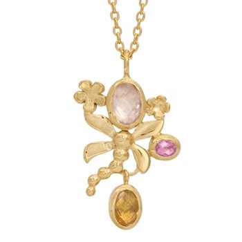 Dragonfly - Forgyldt collier med rosenkvarts, citrin & pink topas - Rabinovich